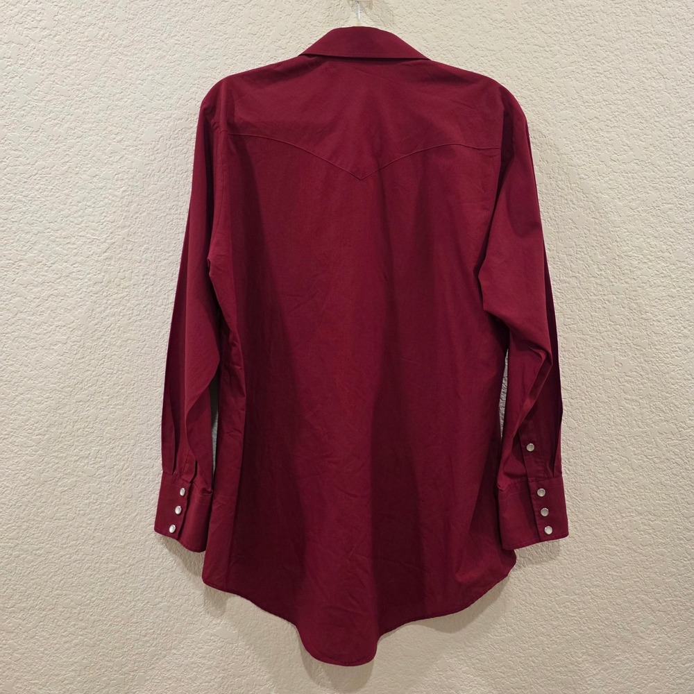 VTG H Bar C California Ranchwear Western Shirt Mens 16.5x34 Burgundy Pearl Snap - Picture 5 of 9